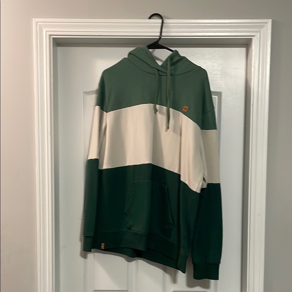tentree Forest Green and Cream Colorblock Hoodie